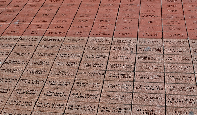 Engraved bricks-The park was paid for in part by the donations of thousands of individuals who "bought" bricks